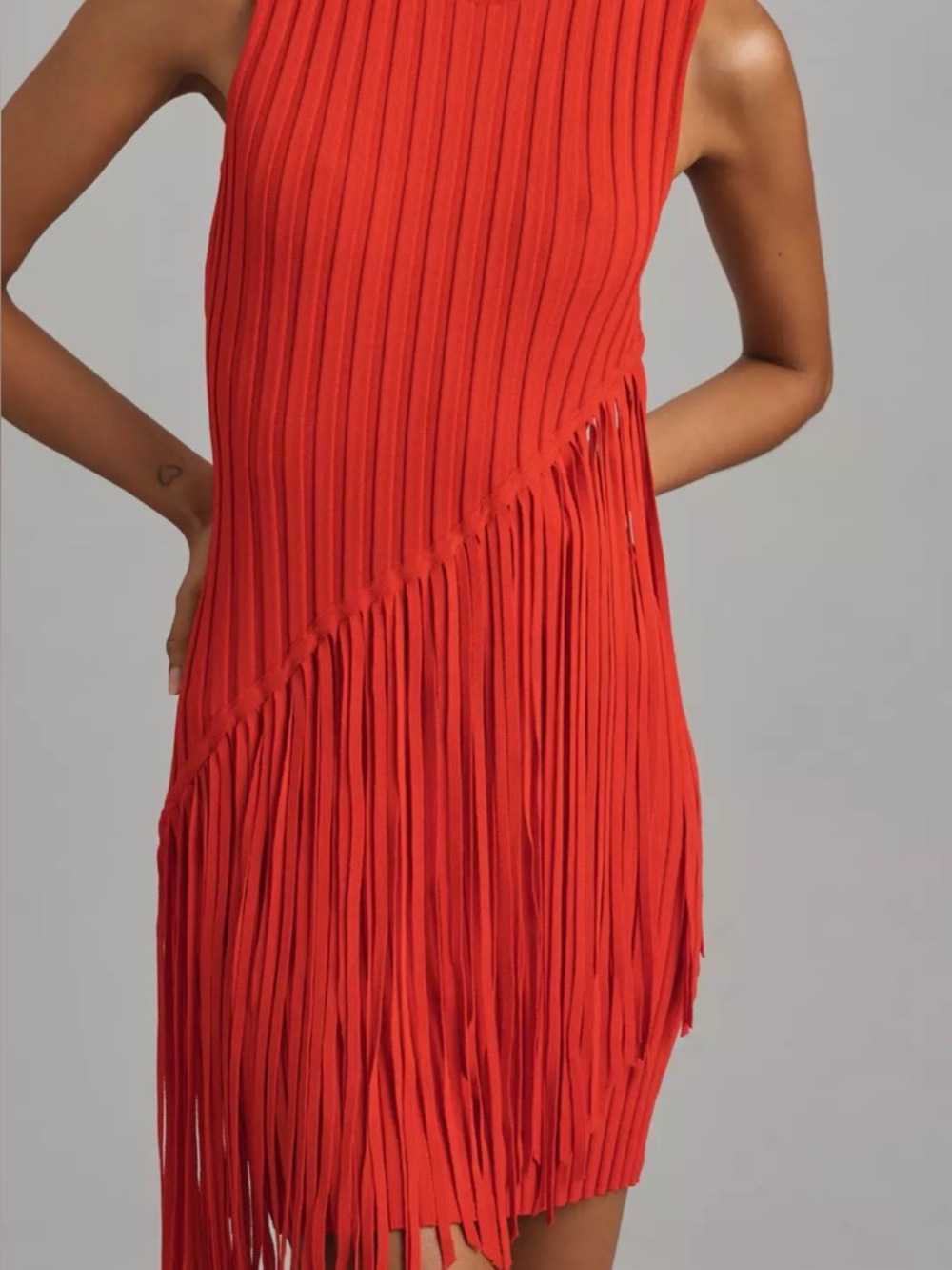 NWT| Simon Miller spiral mini Red Fringe Knit Sleeveless Dress red size small